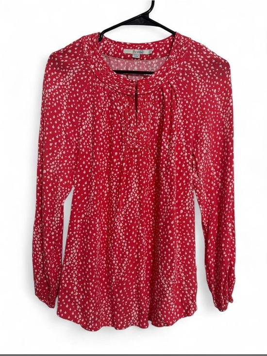 Boden Tops - Boden Coral and White Dot Long-Sleeve Peasant Blouse